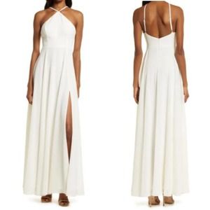 Lulu's White Halter Slit Maxi Dress
